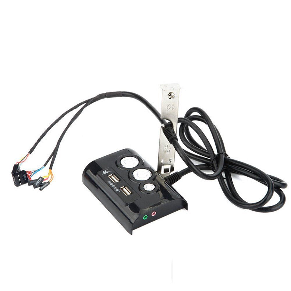 Plugadget Desktop Computer PC Case Power Supply on/off Reset Button Switch with Double USB and Audio Ports for Office Internet Cafes