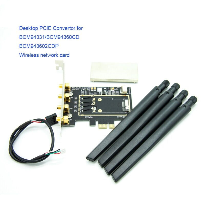Plugadget BCM94331 BCM94360CD BCM943602CDP WLAN Card to Desktop PC PCI-E pcie pci express 1X 16X converter Adapter for Apple WIFI Card