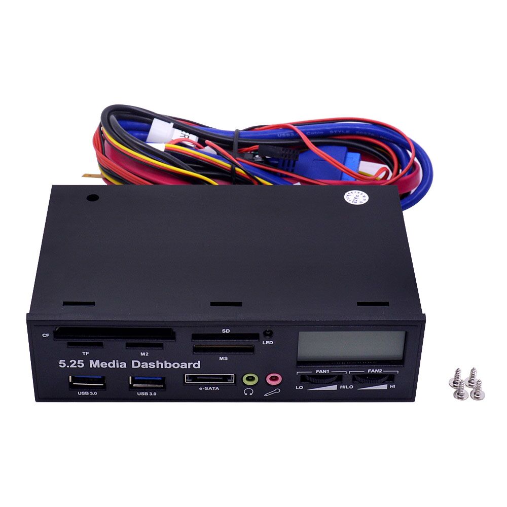 Plugadget 5.25" Media Dashboard Multifunctional USB 3.0 Front Panel 3.5mm Audio e-SATA MS CF TF SD Card Reader for PC Desktop ODD