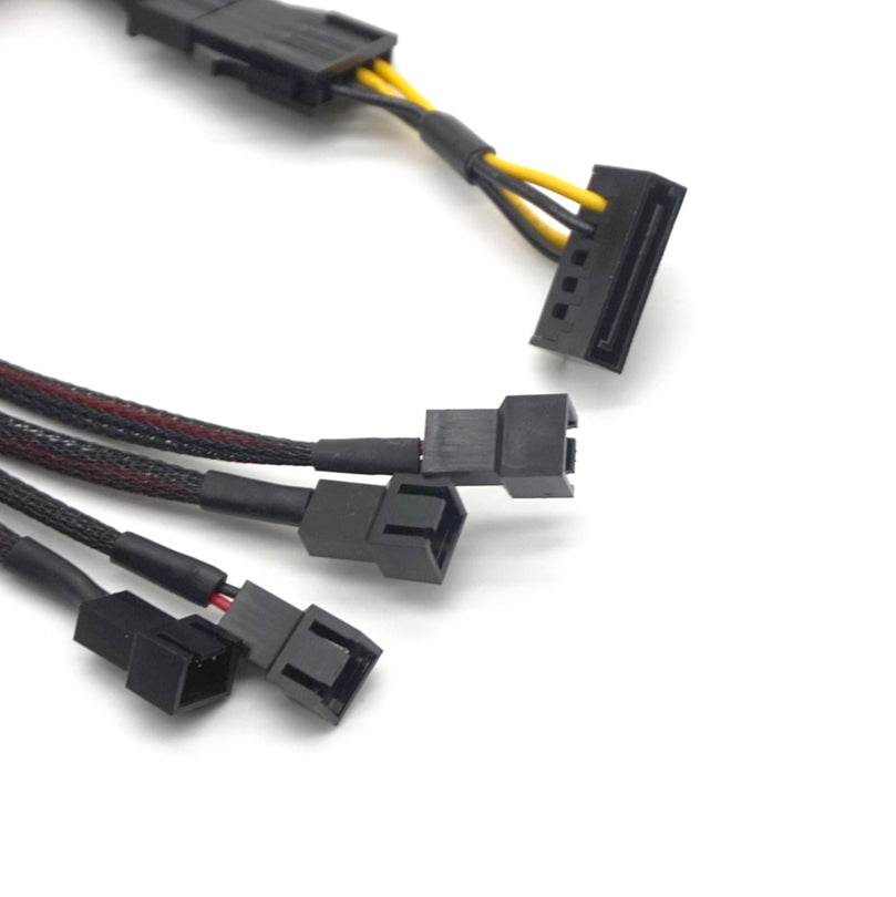 Plugadget 15 Pin SATA Cable Male to 4-Port Cooler Cooling Fan 3 Pin Socket 12V Power Supply Cable CORD 22AWG Wire for PC DIY