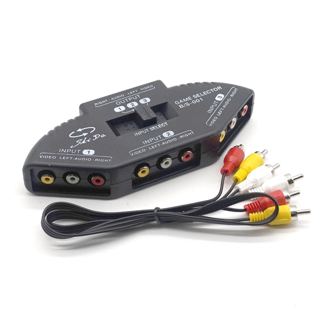 Plugadget 3 in 1 Out Audio Video Signal AV RCA Switch Switcher Selector Box Converter Splitter for DVD VCD VCR DV