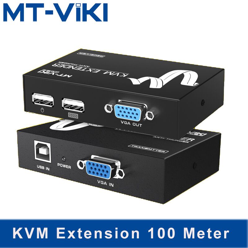 Plugadget KVM Extension 100 metres Keyboard Video Mouse Repeater Adapter VGA USB Extender via UTP CAT RJ45 LAN cable MT-100UK-U