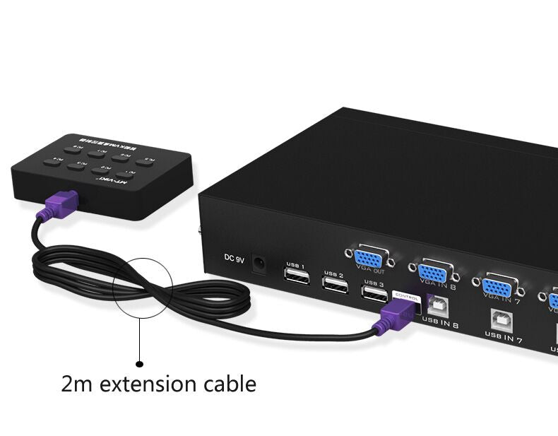 Plugadget 8 Port KVM Switch VGA USB Manual Keypress with Wired Remote Extension Switcher PC Selector for 8 PC 1 Monitor MT-801UK