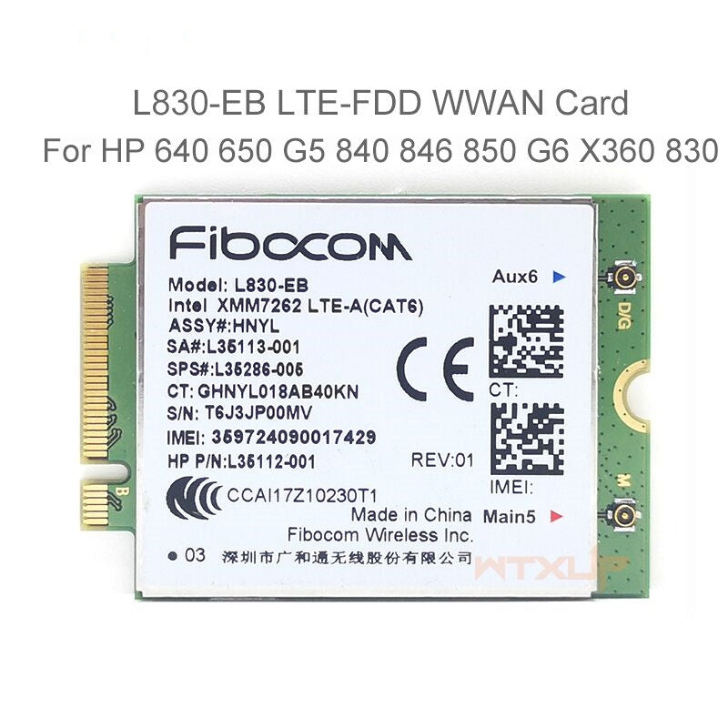 Plugadget Fibocom L830-EB 4LTE WWAN Card For HP L35286-005 Intel XMM 7262 LTE-Advanced Cat6 300Mbps for 640 650 G5 840 846 850 G6 X360 830