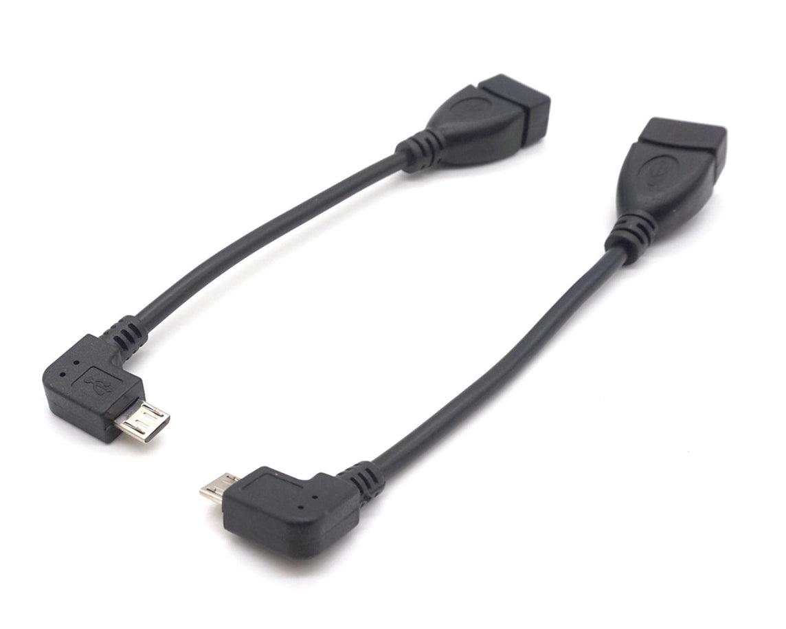 Plugadget Right Left Angle USB A Female to Micro USB Male Converter OTG Adapter Cable Black for Samsung LG Xiaomi Android Phone