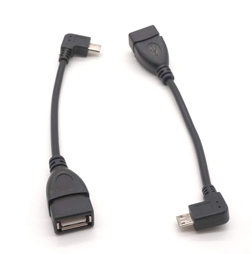 Plugadget Right Left Angle USB A Female to Micro USB Male Converter OTG Adapter Cable Black for Samsung LG Xiaomi Android Phone