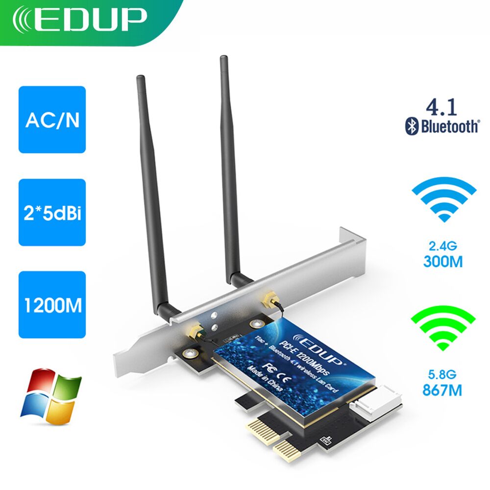 PCI-E WiFi Card Dual Band 1200Mbps Wireless-AC Network Bluetooth 4.0 PC  Adapter