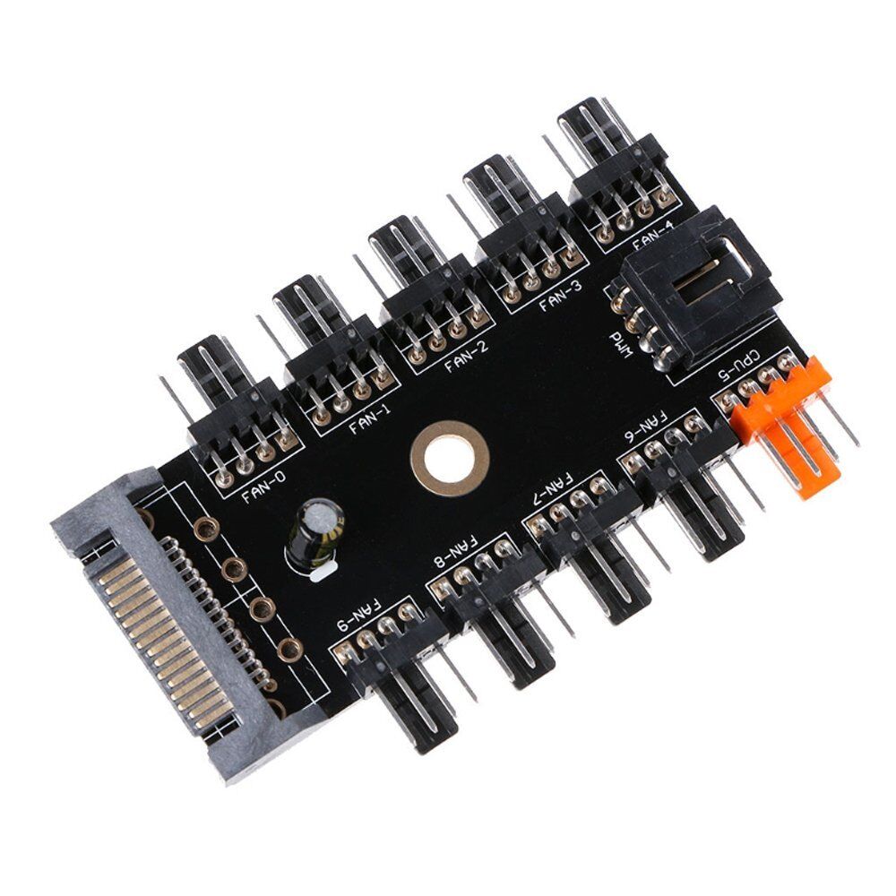 Plugadget PCB Adapter SATA 1 To 10 Way Splitter PWM Cooling Fan Hub 4-Pin 12V Power Socket PCB Adapter