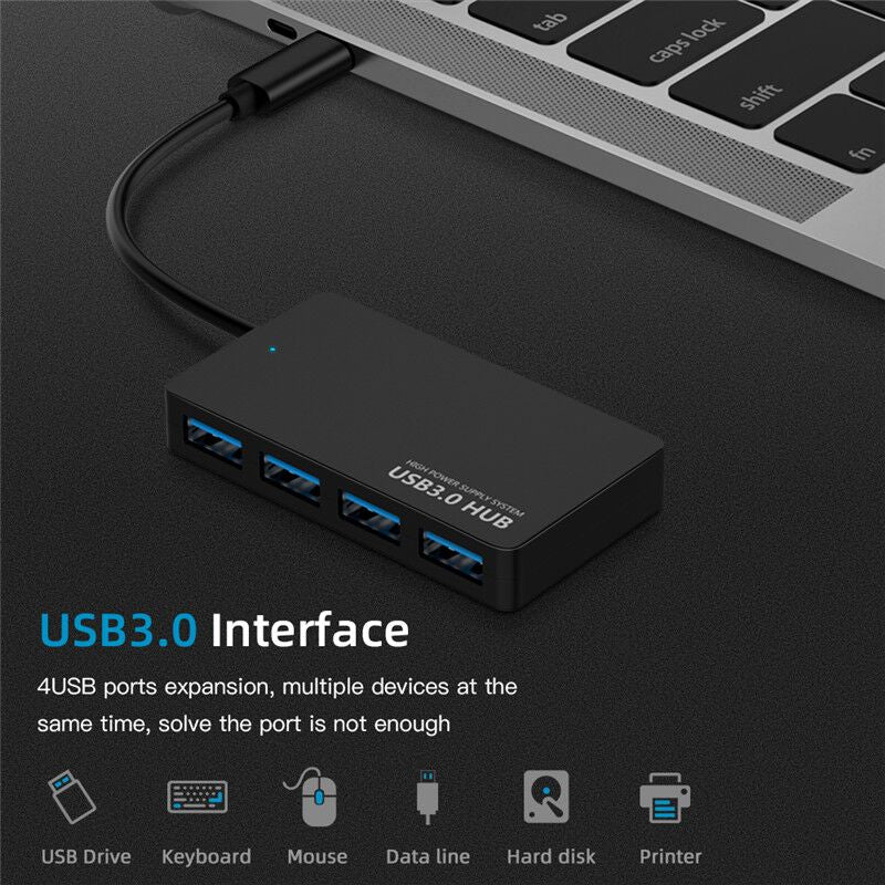 Plugadget 4 Ports USB Type C Hub Fast Speed USB 3.0 Splitter USB C to 4 USB3.0 Converter Adapter Cable for MacBook Laptop Tablet Computer