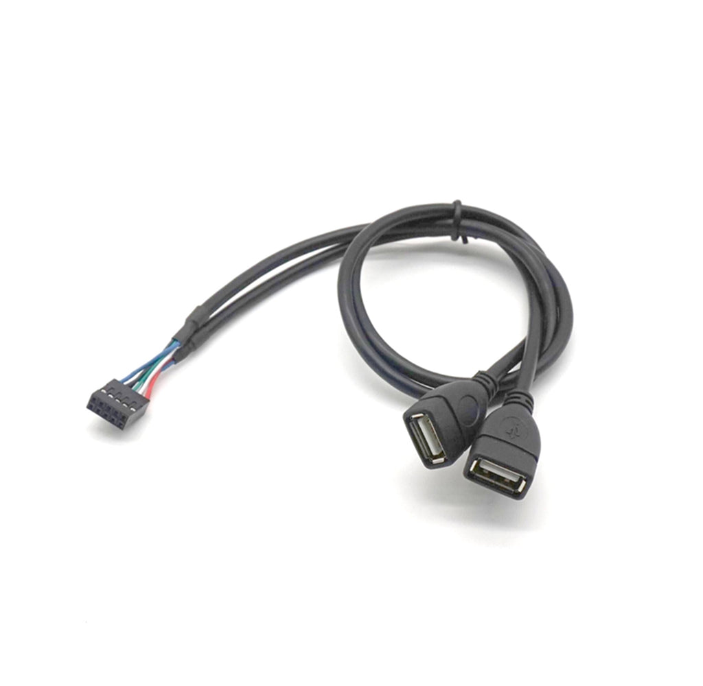 Plugadget 45CM 10 Pin Motherboard Female Header to 2 Port Dual USB 2.0 Male Adapter Dupont Y Splitter Cable (10Pin/2AM)