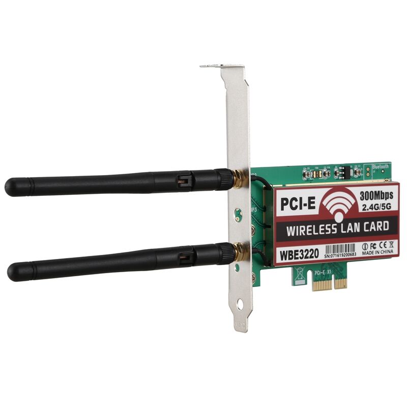 Plugadget 2 antenna network card 4G/5G 300Mbps PCI-E X1 WiFi Wireless Card Adapter Chipset for BCM4322 wbe3220