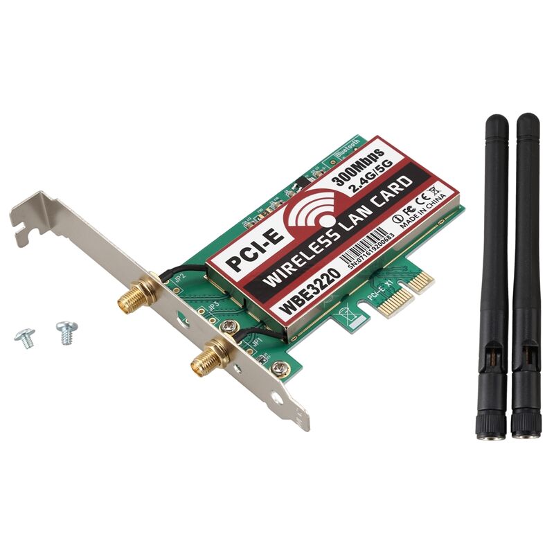 Plugadget 2 antenna network card 4G/5G 300Mbps PCI-E X1 WiFi Wireless Card Adapter Chipset for BCM4322 wbe3220