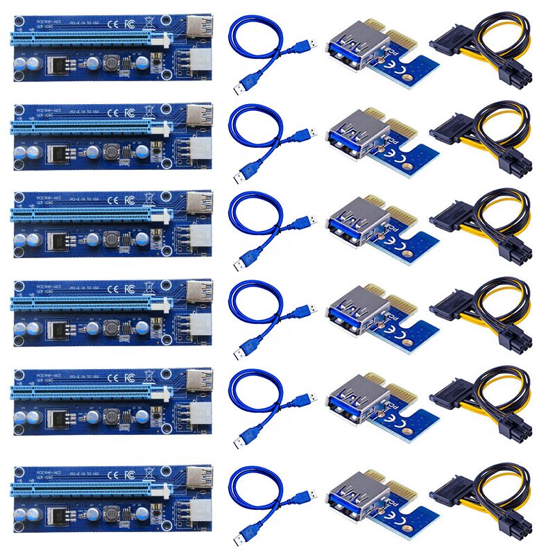 Plugadget New 006C PCIe 1x to 16x Express Riser Card Graphic pci-e riser Extender 60cm USB 3.0 Cable SATA to 6Pin Power for BTC mining
