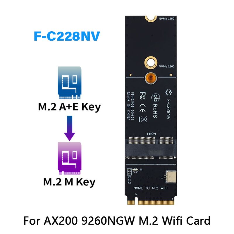 Plugadget Wireless M.2 A+E Key Slot To M.2 M Key Wifi Bluetooth Adapter For Intel AX200 9260 bcm94352Z Card NVMe PCI express SSD Port