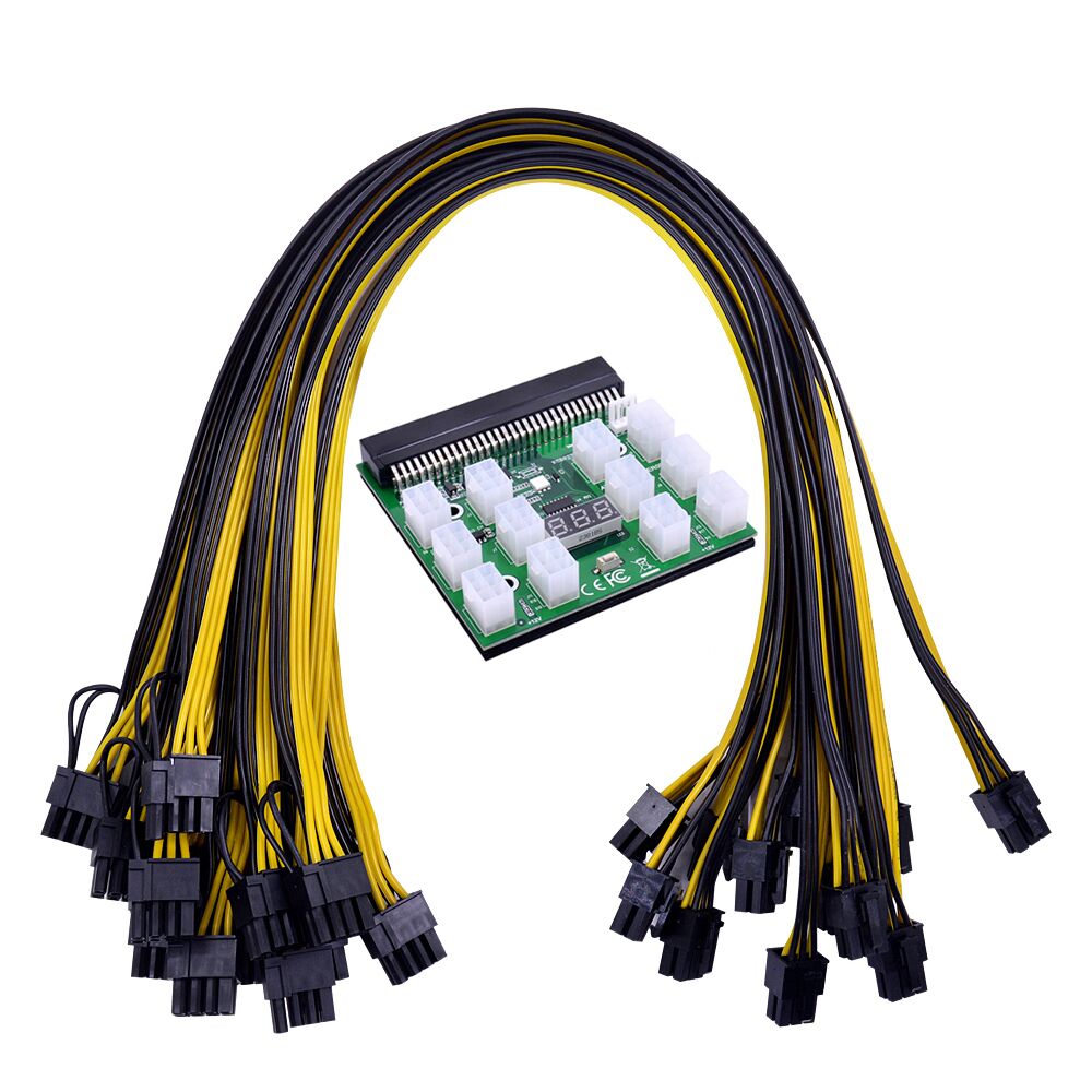 Plugadget Power Module Breakout Board Kits with 12pcs 6Pin to 6+2 8Pin Power Cable for HP 1200W 750W PSU GPU Mining Ethereum