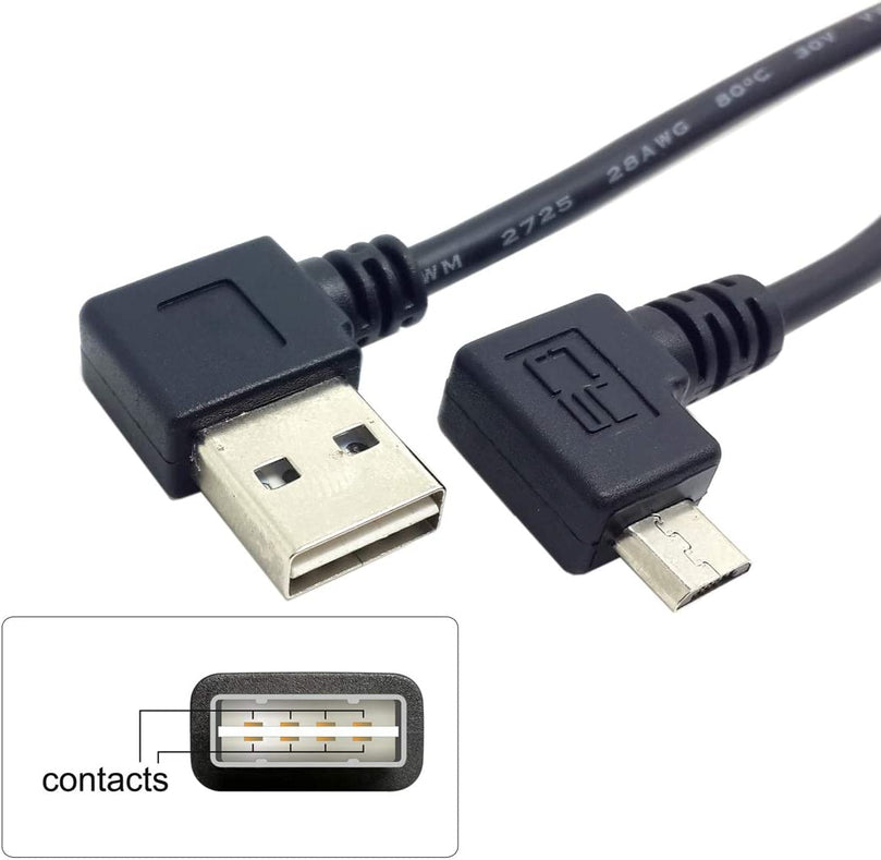 Plugadget Reversible Left Right Angled 90 Degree USB 2.0 Male to Right Angled Micro USB 5Pin Male Cable 25cm