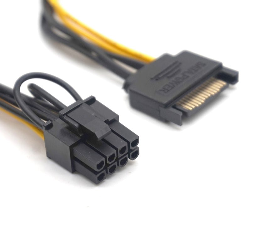 Plugadget 5PCS 15pin SATA male to 8pin(6+2) PCI-E Power Supply Cable 20cm SATA Cable 15-pin to 8 pin cable 18AWG Wire for video card