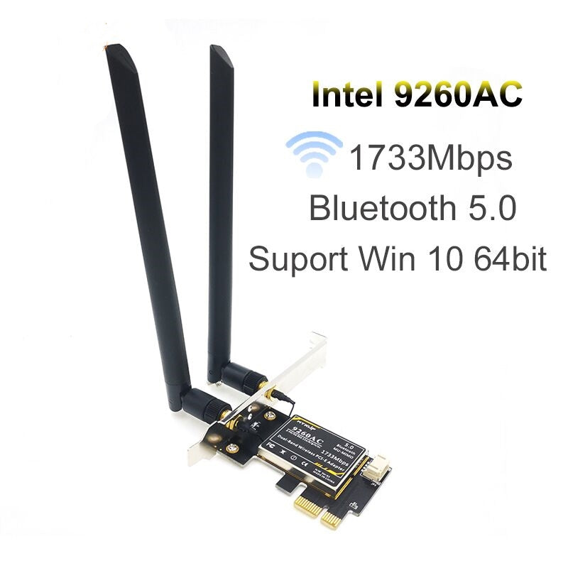 Plugadget 9260AC Dual-Band Gigabit Desktop PCI-E PCIE 1X Wireless Network Card 1730Mbps Bluetooth 5.0 gaming wifi adapter+ 6DBI antenna