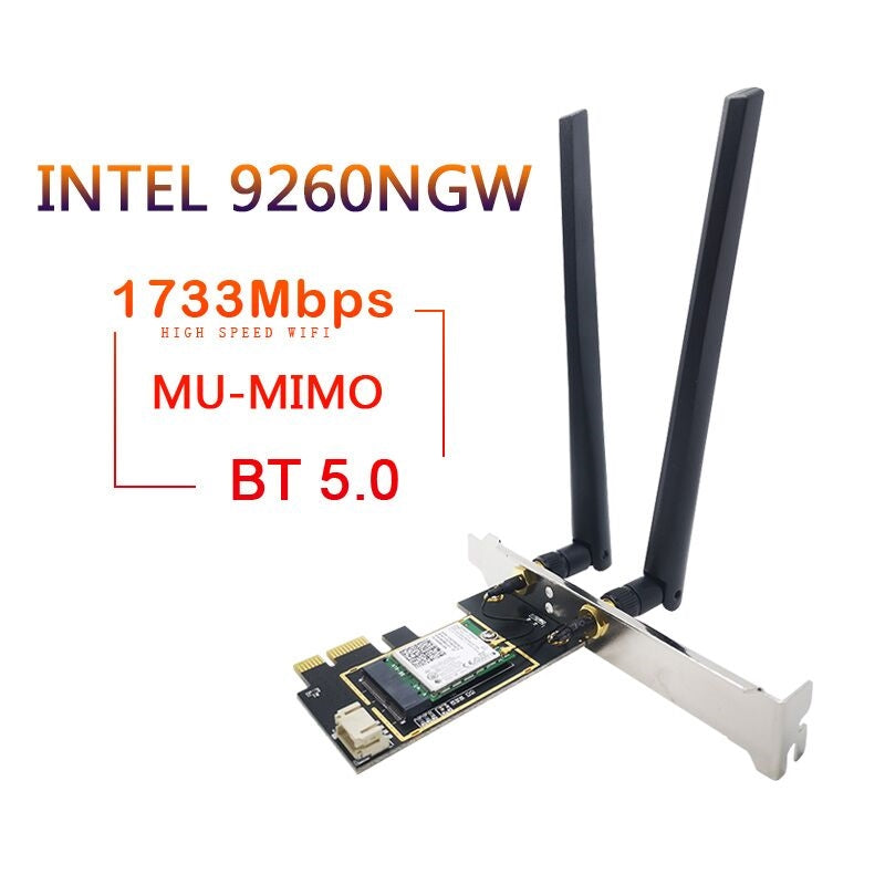 Plugadget WiFi Card Wireless Bluetooth Adapter Dual Band PCIe Wireless 9260ac 1730Mbps MU-MIMO WiFi PCI-E 1X Card BT 5.0