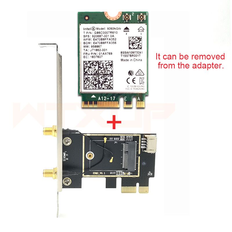 Plugadget WiFi Card Wireless Bluetooth Adapter Dual Band PCIe Wireless 9260ac 1730Mbps MU-MIMO WiFi PCI-E 1X Card BT 5.0