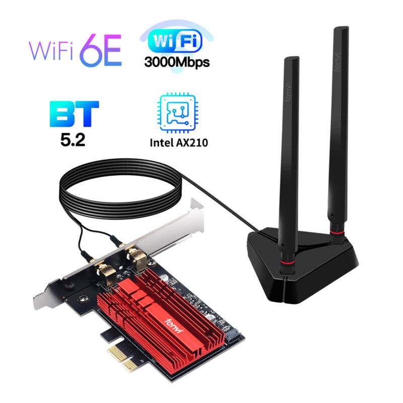 Plugadget Wi-Fi 6E Intel AX210 Dual Band PCIe Wireless Wifi Network Adapter 2.4G/5G/6Ghz 2400M Wi-Fi Card Bluetooth 5.2 PCI Express Wlan