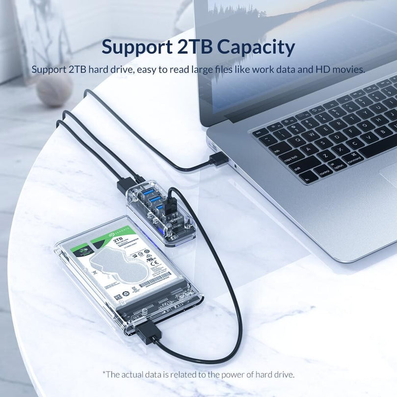 Plugadget Transparent Series USB HUB 7 4 Port USB 3.0 Splitter with Dual Power Supply Port For Desktop Laptop Computer