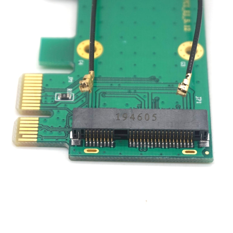 Plugadget Mini PCI-E to PCI-E 1X Desktop Adapter Convertor with Two Antennas for Wireless Wifi Network Card