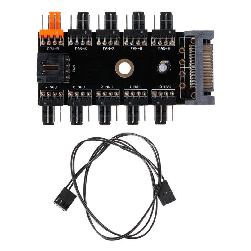 Plugadget PCB Adapter SATA 1 To 10 Way Splitter PWM Cooling Fan Hub 4-Pin 12V Power Socket PCB Adapter