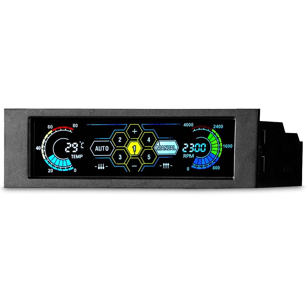 Plugadget 5.25" 5 Channel Touchscreen Fan Controller Temperature Monitor Automatic Speed Control Cooler LCD Front Panel STW-5036