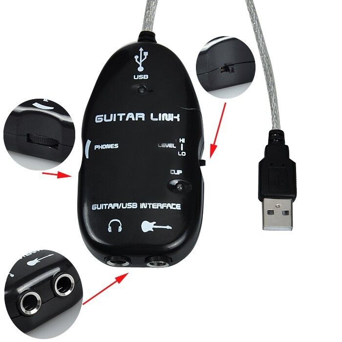 Plugadget Black Easy Plug and Play Guitar Link to USB Interface Cable for PC and Video Recording