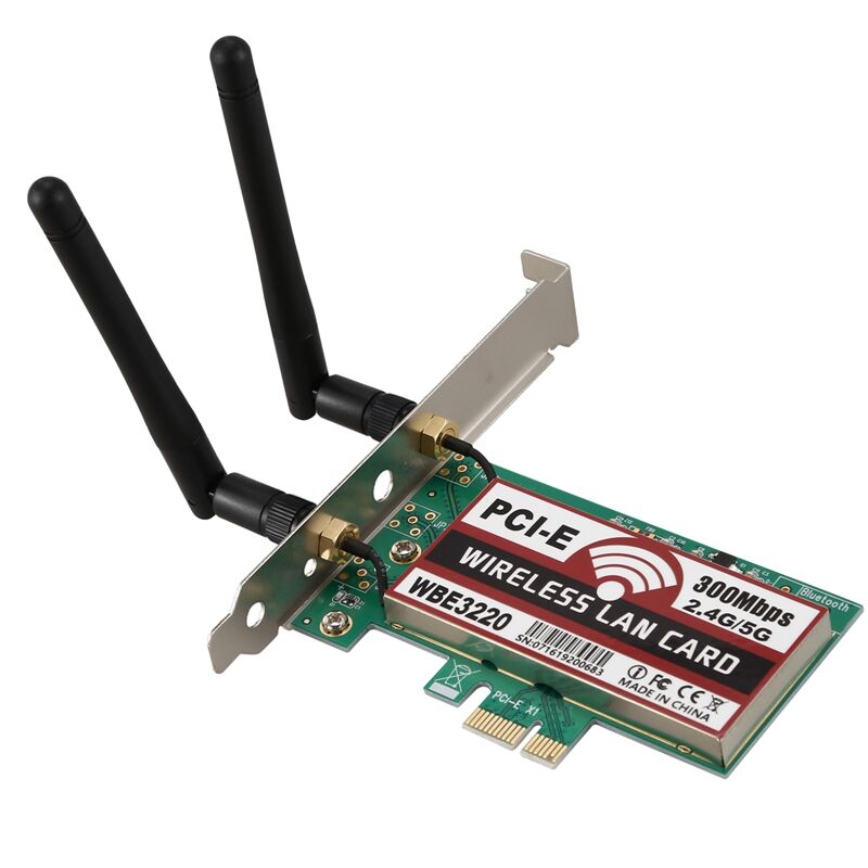 Plugadget 2 antenna network card 4G/5G 300Mbps PCI-E X1 WiFi Wireless Card Adapter Chipset for BCM4322 wbe3220